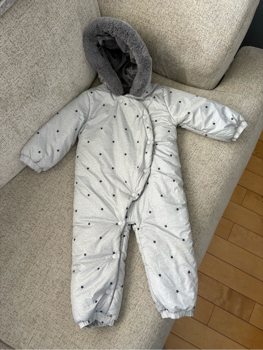 Grey Baby Snowsuit with Hood